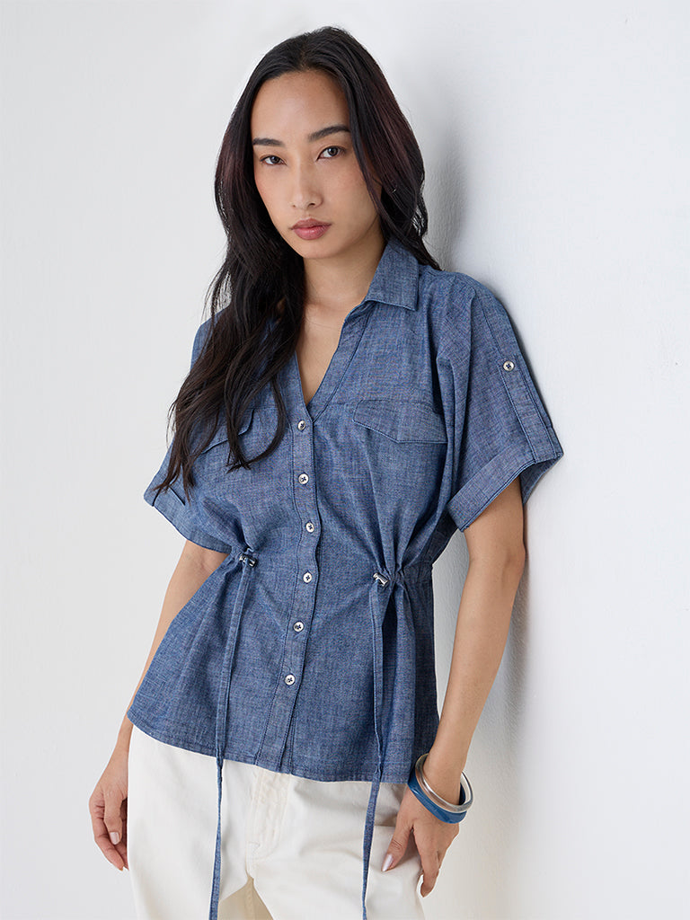 LOV Dark Blue Denim Blouse