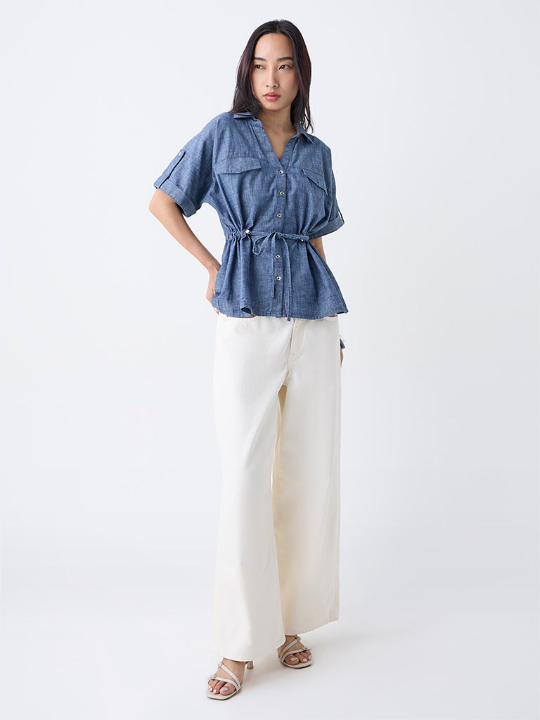 LOV Dark Blue Denim Blouse