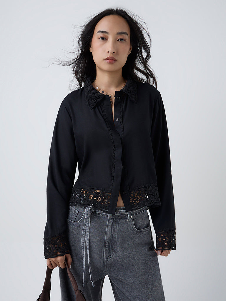 LOV Black Lace Detailed Shirt