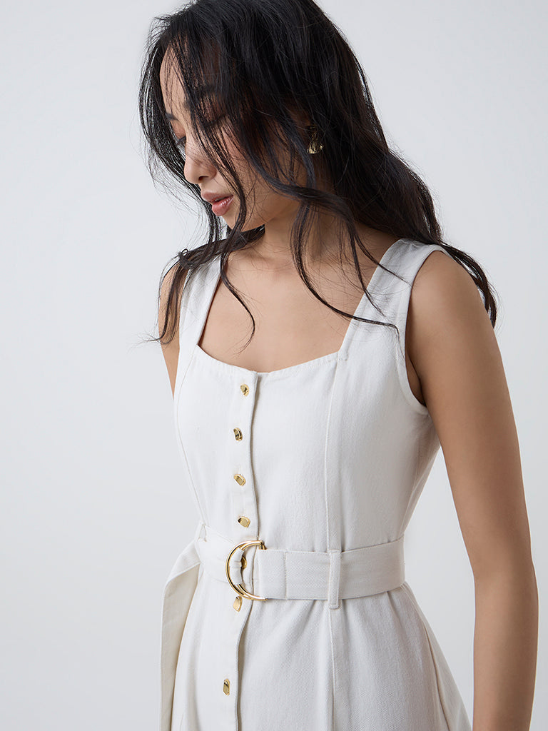 LOV Off-White Denim Shirt Dress with Belt