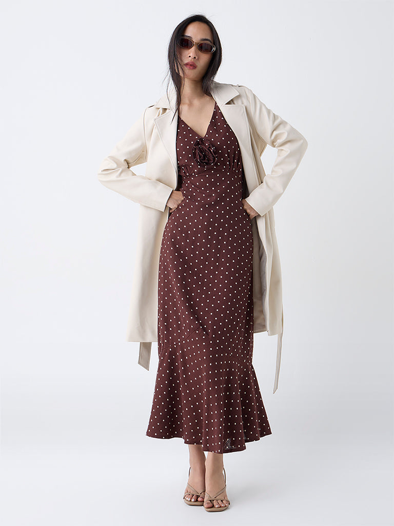 LOV Dark Brown Polka Dot Empire A-Line Dress