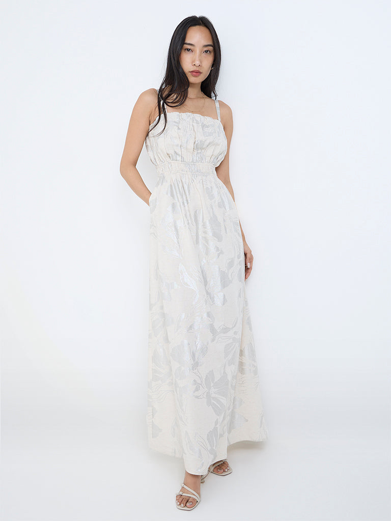 LOV Cream Floral Design A-Line Dress