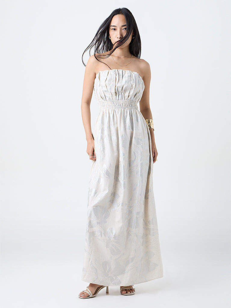 LOV Cream Floral Design A-Line Dress