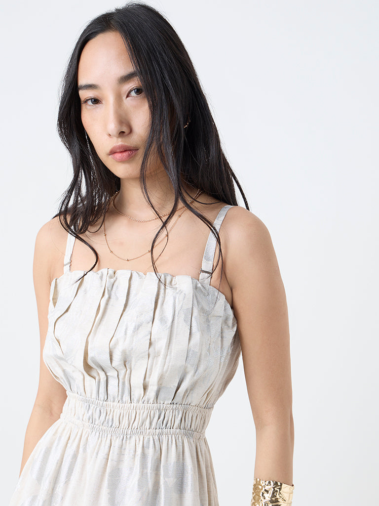 LOV Cream Floral Design A-Line Dress