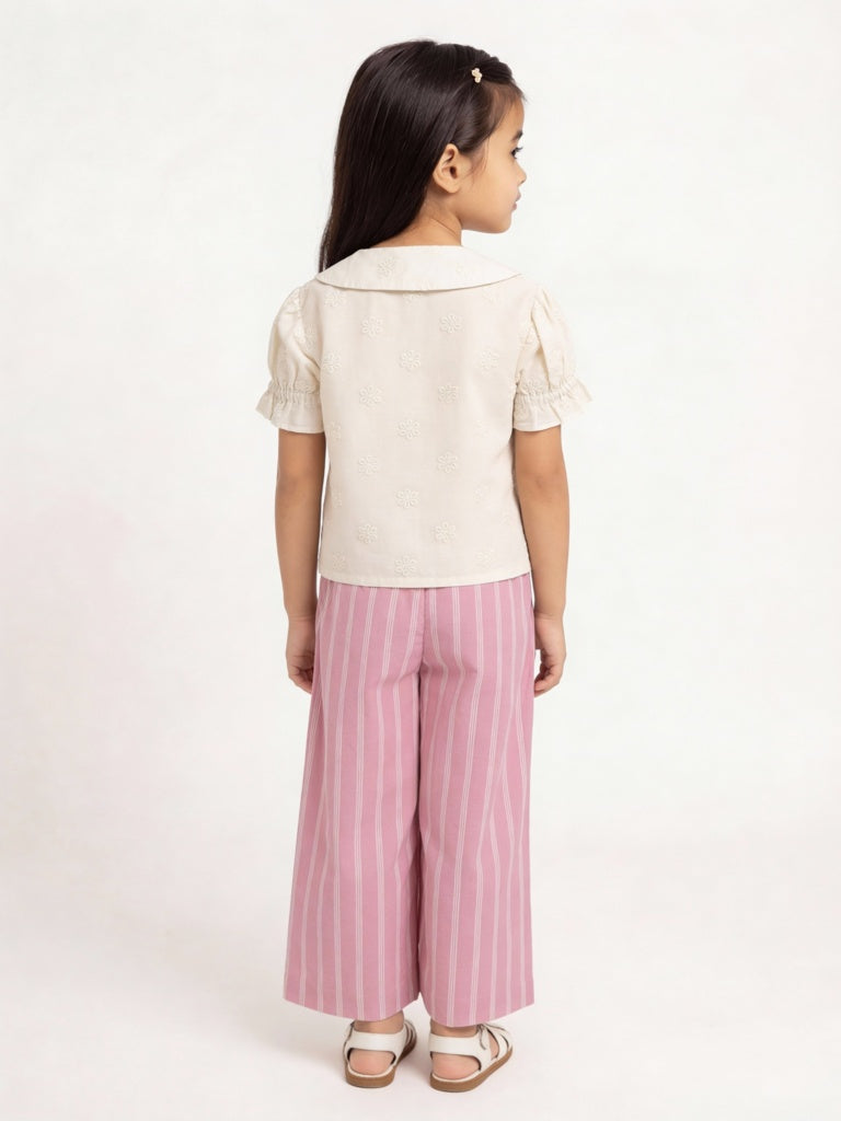 Utsa Kids Girls Light Pink Striped Mid-Rise Cotton-Blend Pants - (2-8 yrs)