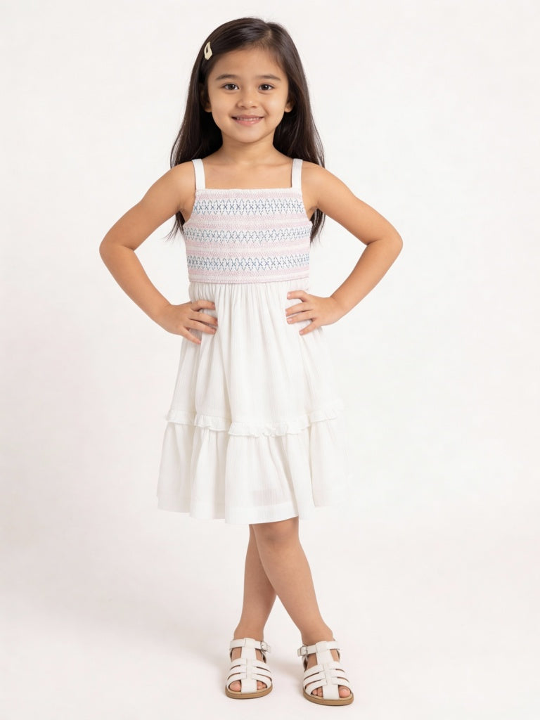 Utsa Kids Girls White Embroidered Fit-and-Flare Dress - (2-8 yrs)