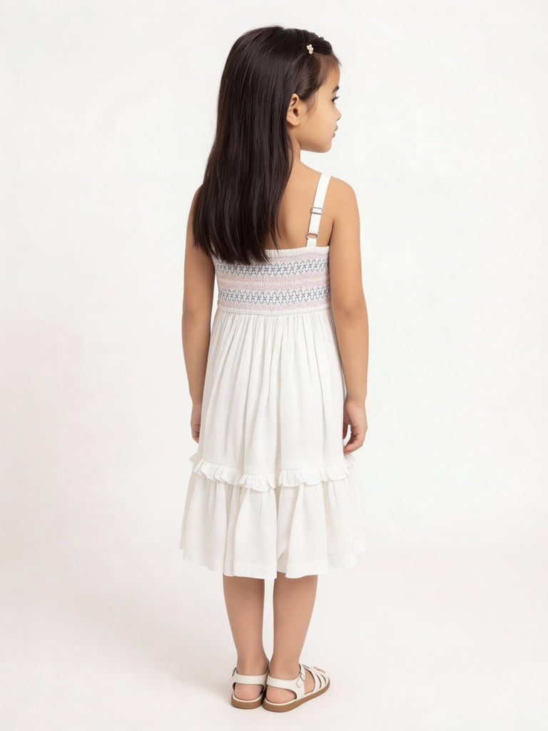 Utsa Kids Girls White Embroidered Fit-and-Flare Dress - (2-8 yrs)