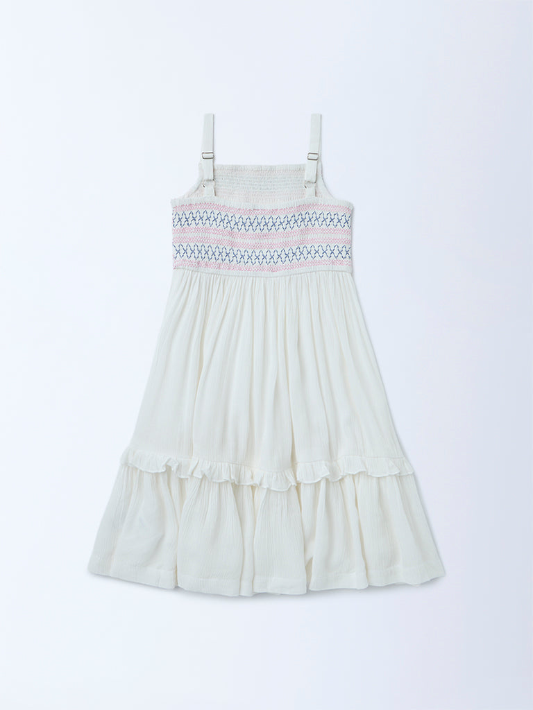 Utsa Kids Girls White Embroidered Fit-and-Flare Dress - (2-8 yrs)