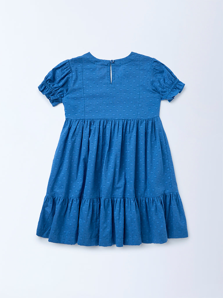 Utsa Kids Girls Indigo Floral Embroidered Flared Cotton-Blend Tiered Dress - (2-8 yrs)