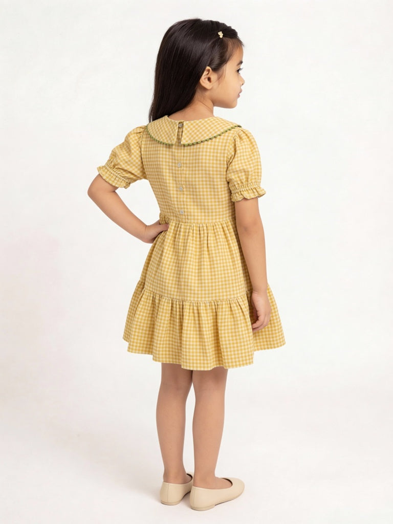Utsa Kids Girls Yellow Check A-Line Cotton Dress - (2-8yrs)