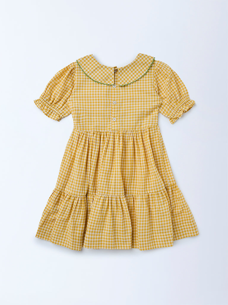 Utsa Kids Girls Yellow Check A-Line Cotton Dress - (2-8 yrs)