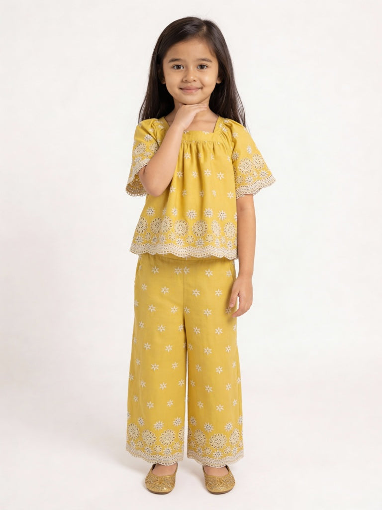 Utsa Kids Girls Yellow Embroidered Cotton Blouse - (2-8yrs)