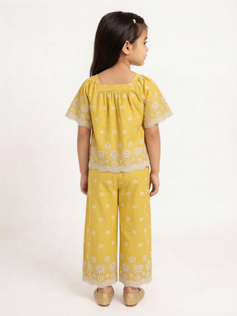 Utsa Kids Girls Yellow Embroidered Cotton Blouse - (2-8 yrs)