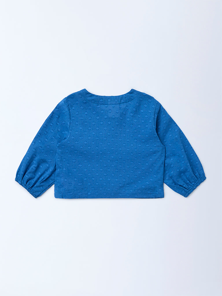 Utsa Kids Girls Indigo Floral Embroidered Cotton-Blend Top - (2-8 yrs)