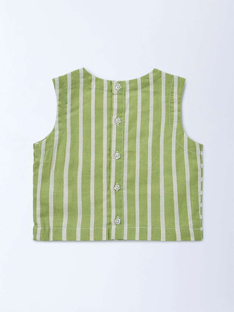 Utsa Kids Girls Sage Striped Cotton-Blend Blouse - (2-8 yrs)