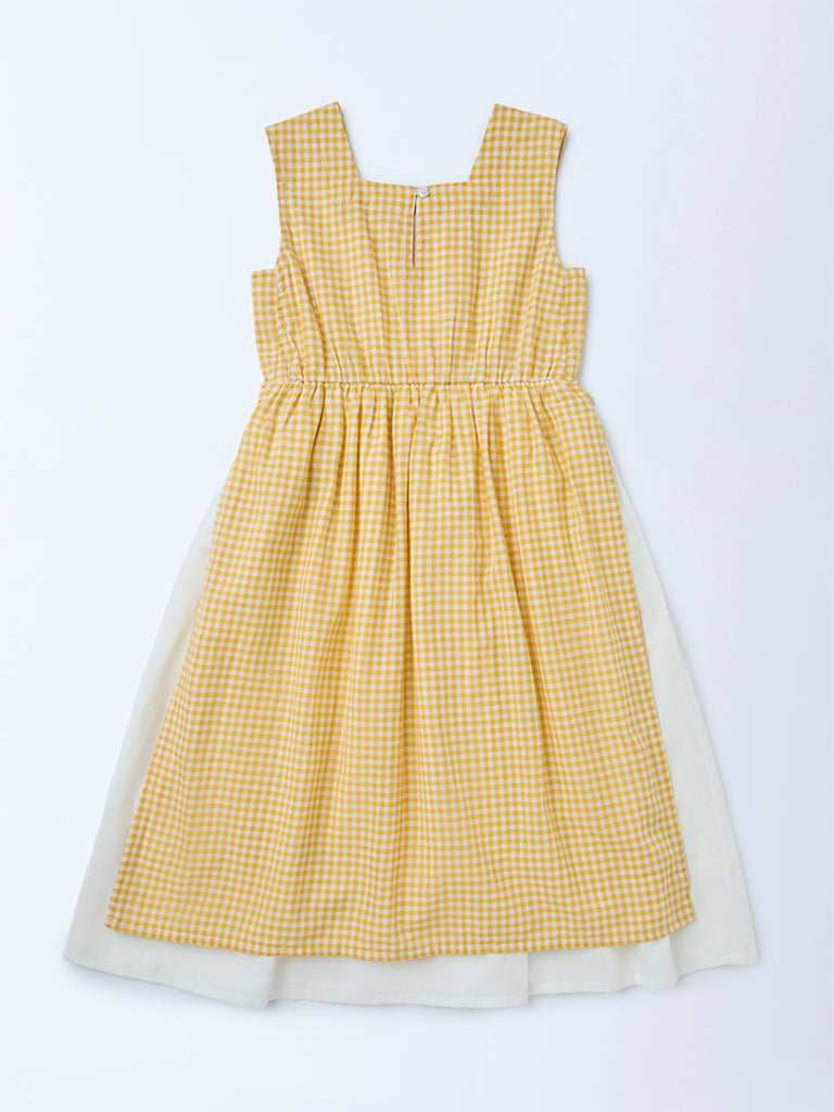 Utsa Kids Girls Yellow Checkered A-Line Cotton Dress - (8-14 yrs)