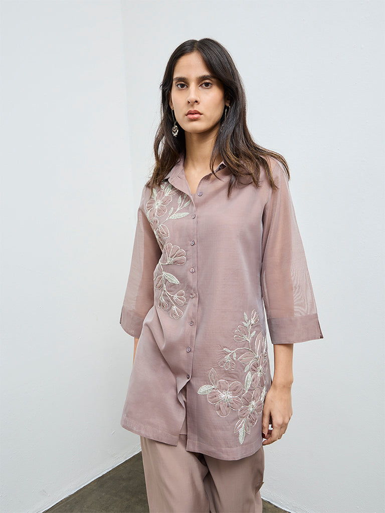Vark Beige Floral Embroidered Ethnic Set