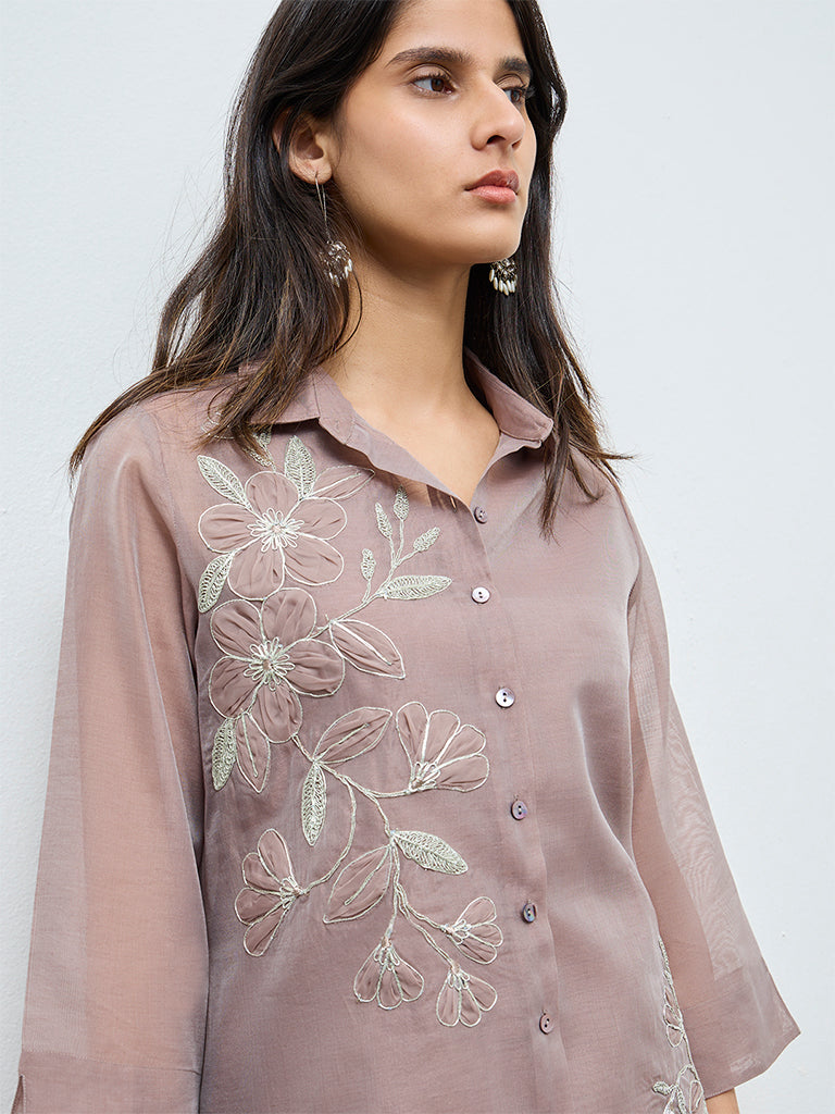 Vark Beige Floral Embroidered Ethnic Set