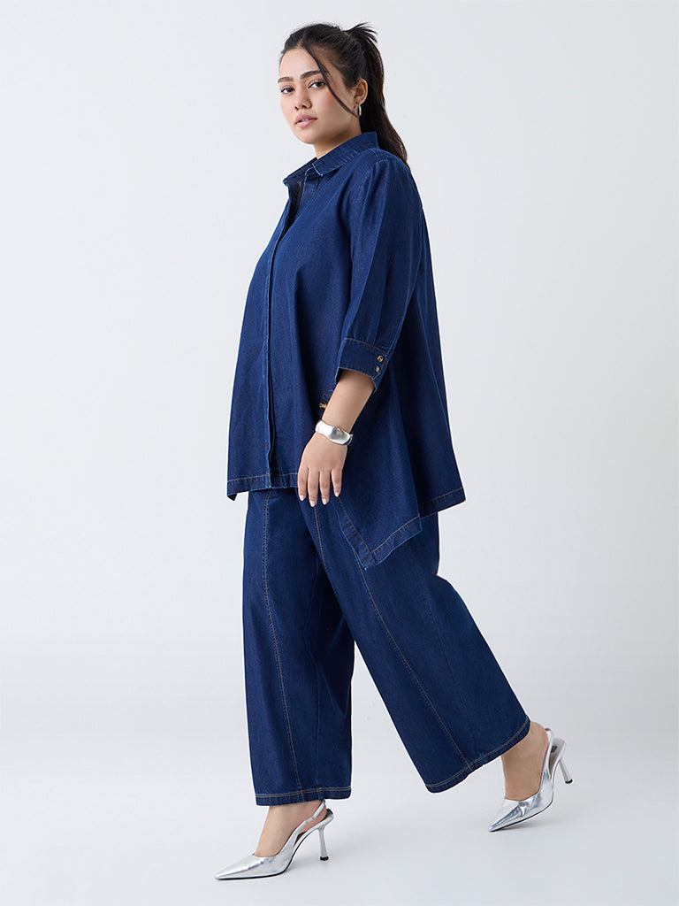 Gia Dark Blue Solid Denim Blouse