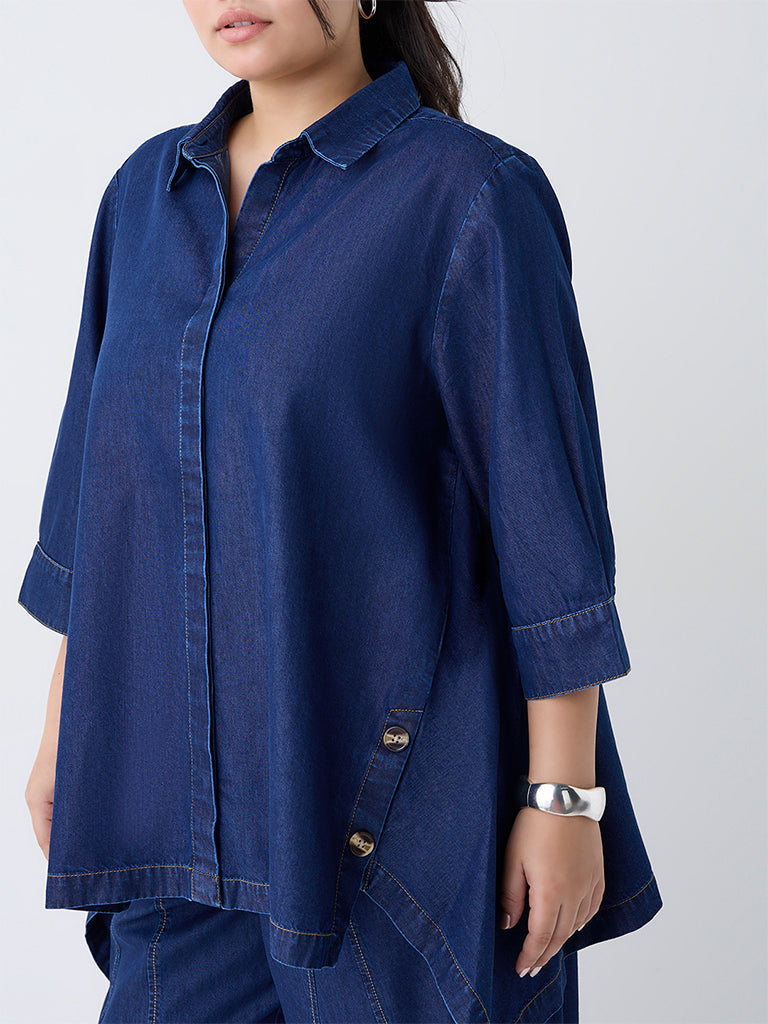 Gia Dark Blue Solid Denim Blouse