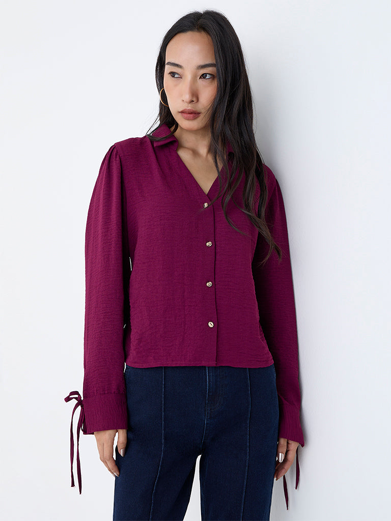 LOV Plum Crinkle-Textured Shirt