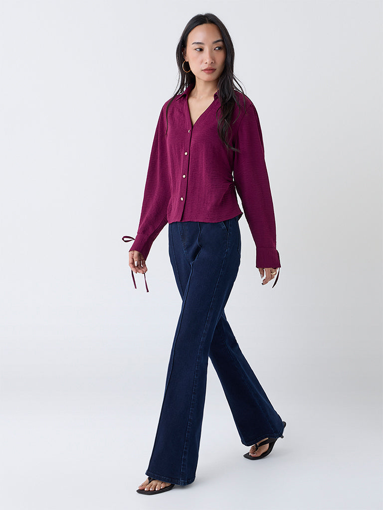 LOV Plum Crinkle-Textured Shirt
