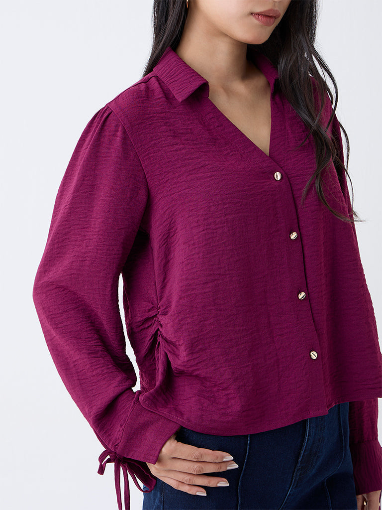 LOV Plum Crinkle-Textured Shirt