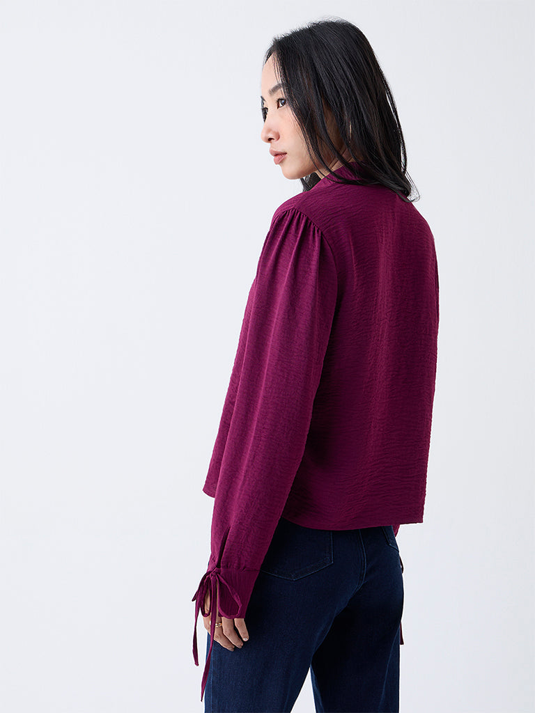 LOV Plum Crinkle-Textured Shirt