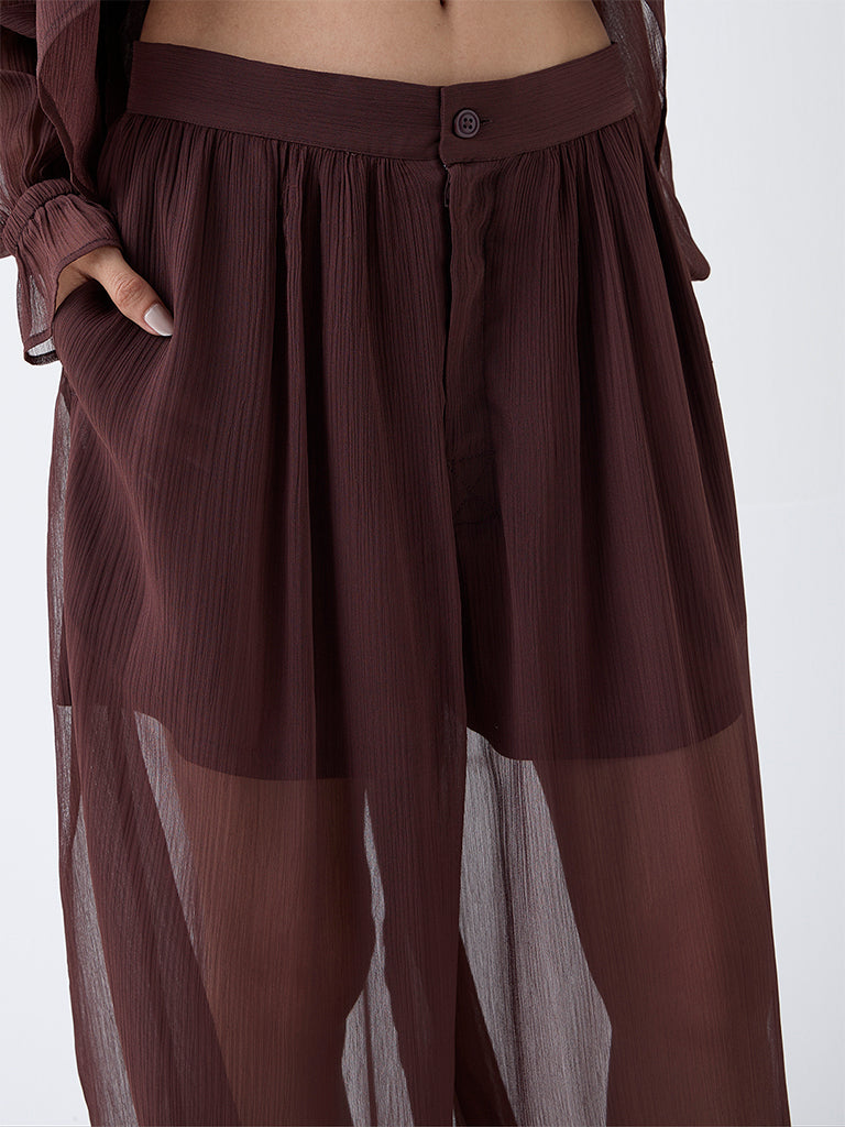 LOV Dark Brown Textured High-Rise Harem-Style Pants