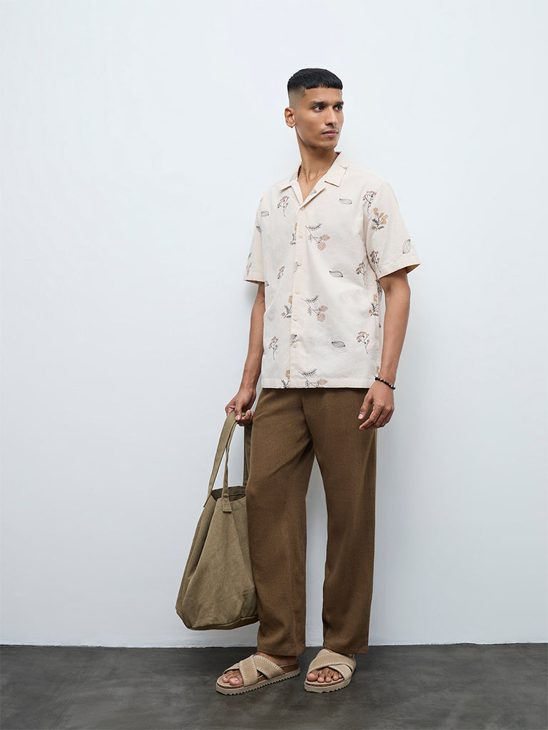 ETA Brown Solid Relaxed-Fit Mid-Rise Cotton Chinos