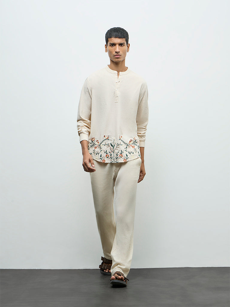 ETA Off-White Embroidered Relaxed-Fit Cotton Shirt