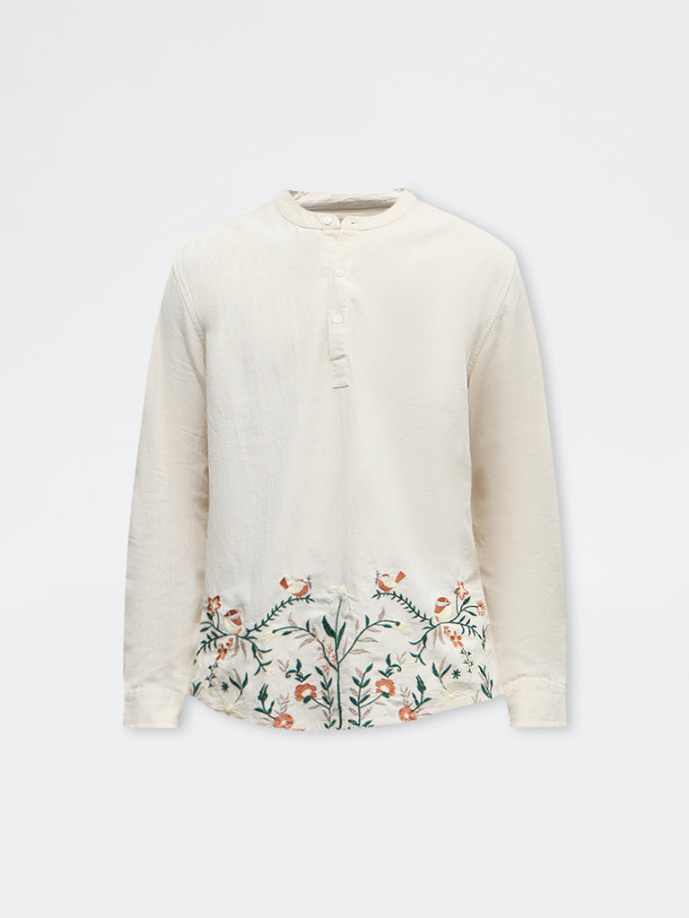ETA Off-White Embroidered Relaxed-Fit Cotton Shirt