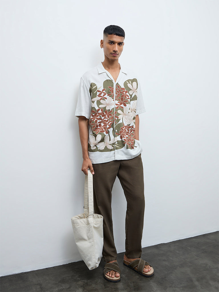 ETA White Floral Relaxed-Fit Shirt