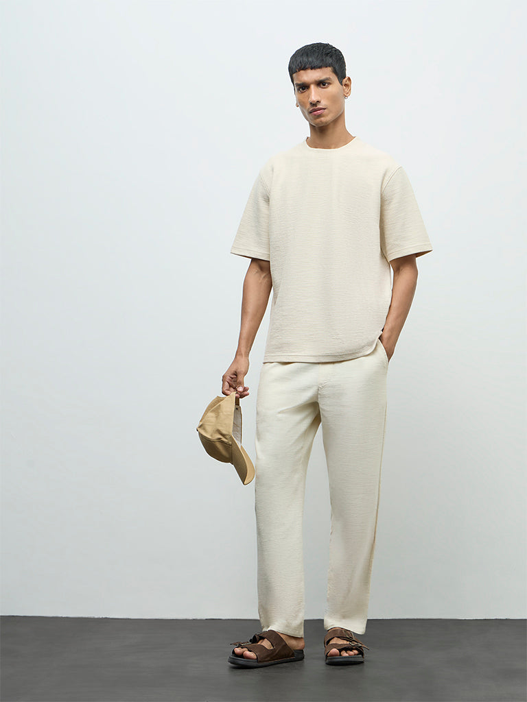 ETA Cream Textured Relaxed-Fit Cotton-Blend T-Shirt