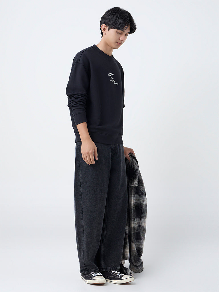 Nuon Charcoal Faded Relaxed-Fit Mid-Rise Jeans