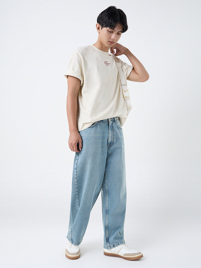 Nuon Blue Faded Relaxed-Fit Mid-Rise Jeans
