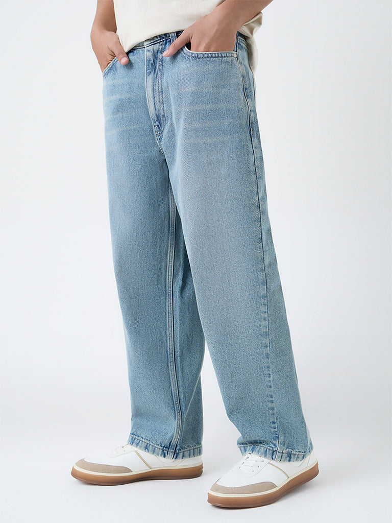 Nuon Blue Faded Relaxed-Fit Mid-Rise Jeans