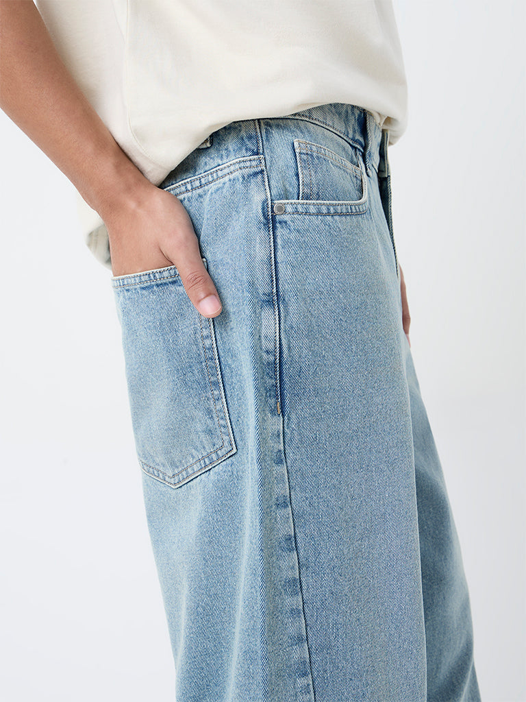Nuon Blue Faded Relaxed-Fit Mid-Rise Jeans