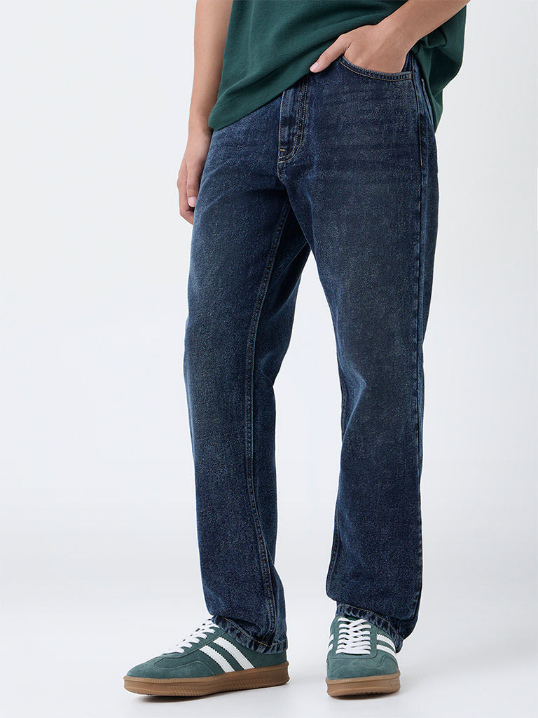 Nuon Dark Blue Relaxed-Fit Mid-Rise Jeans