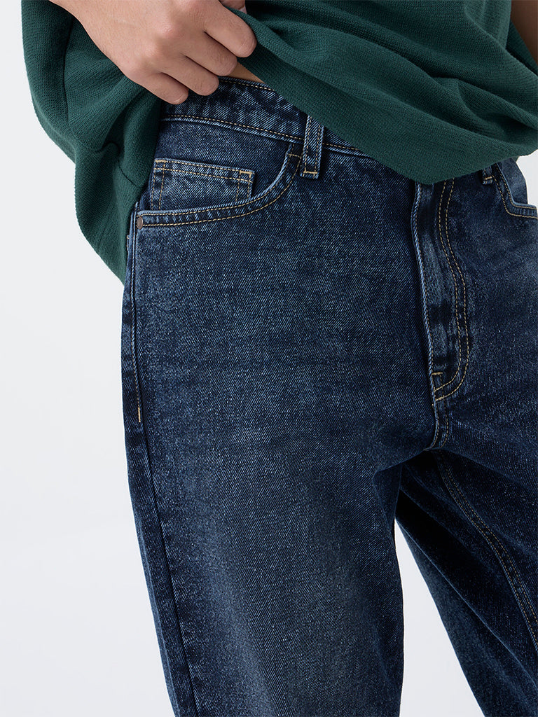 Nuon Dark Blue Relaxed-Fit Mid-Rise Jeans