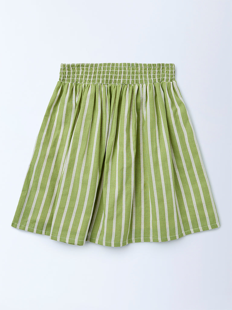 Utsa Kids Girls Green Striped Cotton-Blend Skirt - (8-14 yrs)