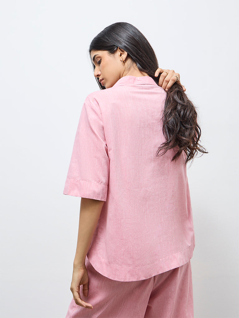 Utsa Light Pink Floral Embroidered Cotton Tunic