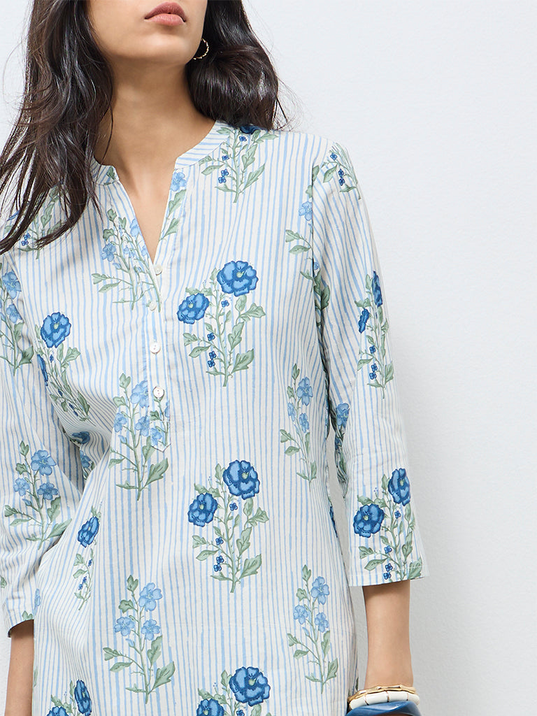 Utsa Off-White Floral Straight Cotton Kurta