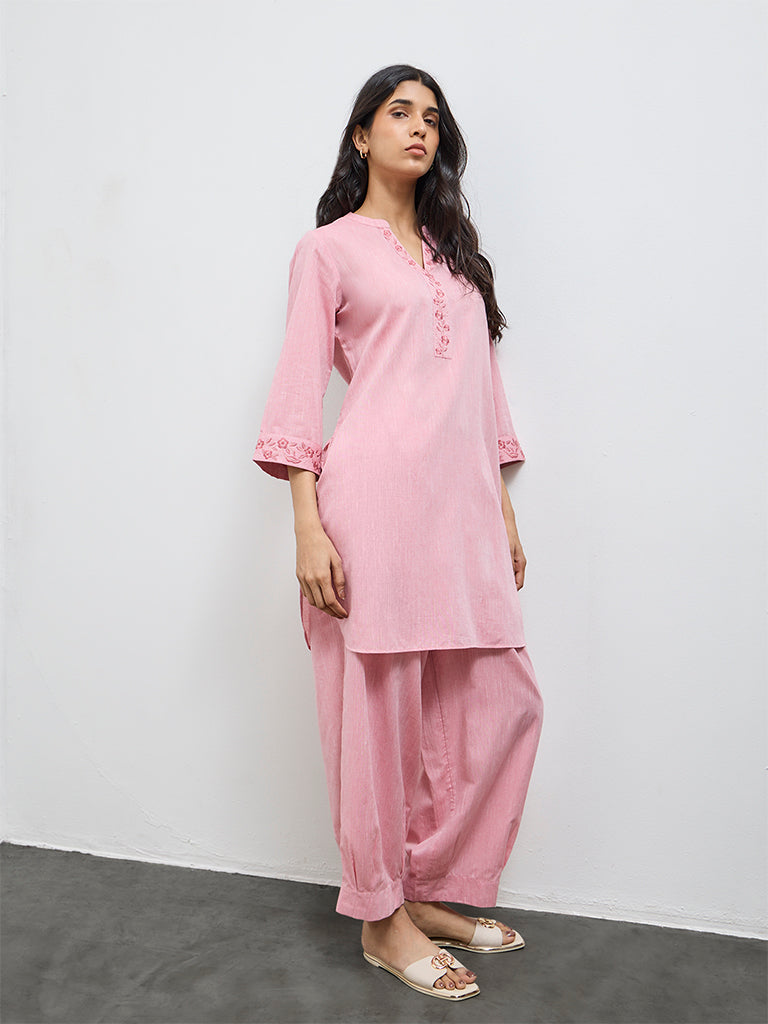 Utsa Light Pink Solid Cotton Harem Pants