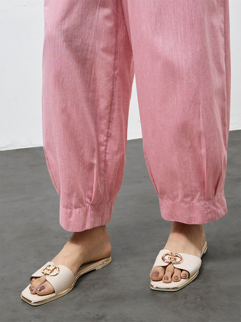 Utsa Light Pink Solid Cotton Harem Pants