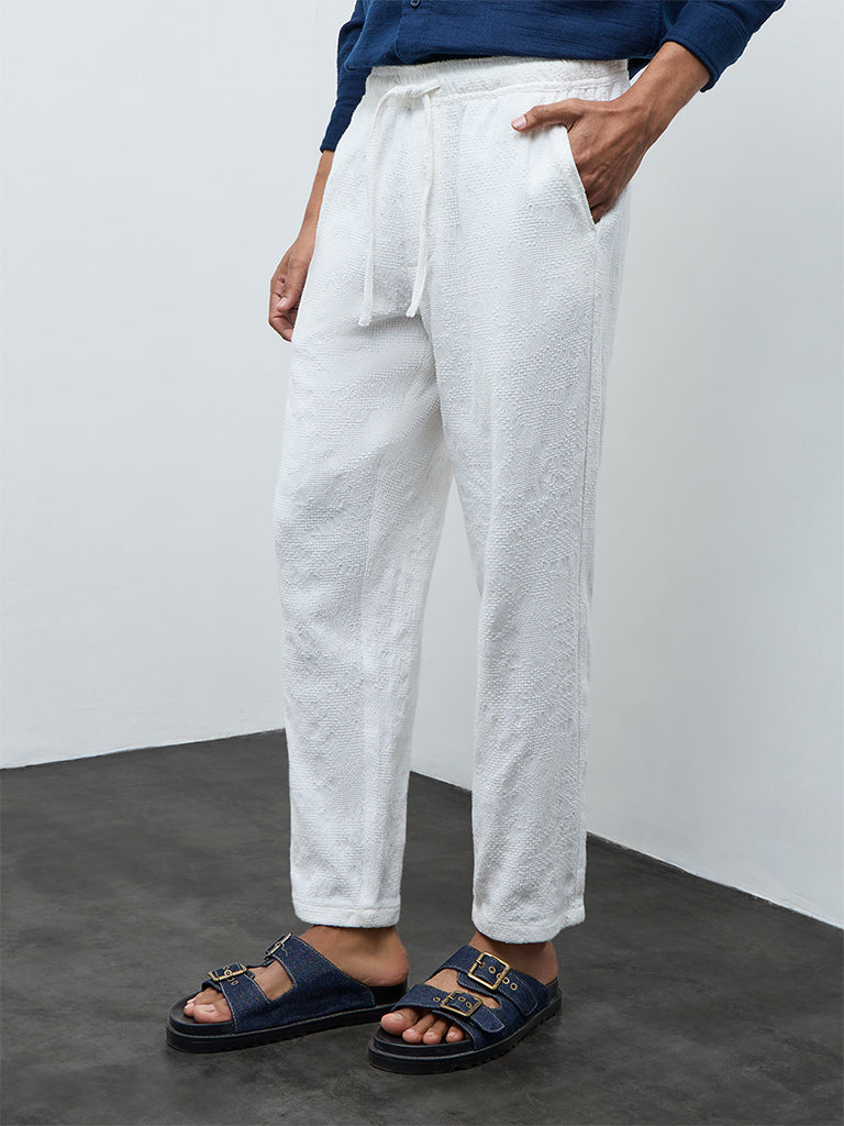 ETA White Textured Relaxed-Fit Mid-Rise Cotton Chinos
