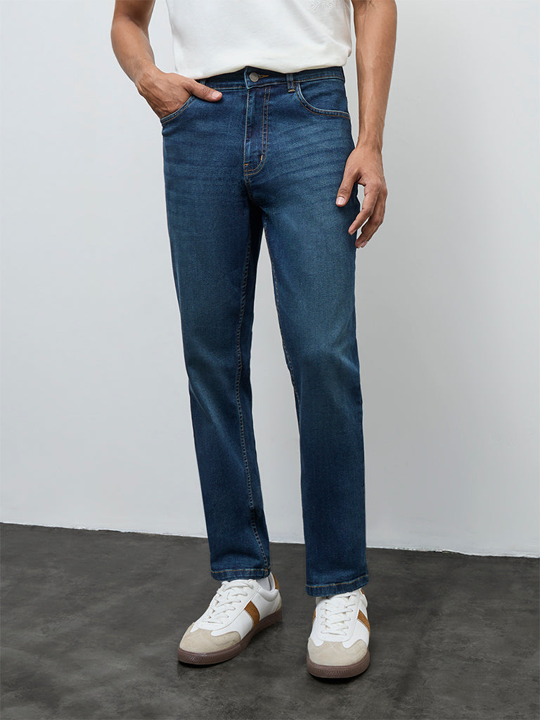 Nuon Blue Washed Slim-Fit Mid-Rise Jeans