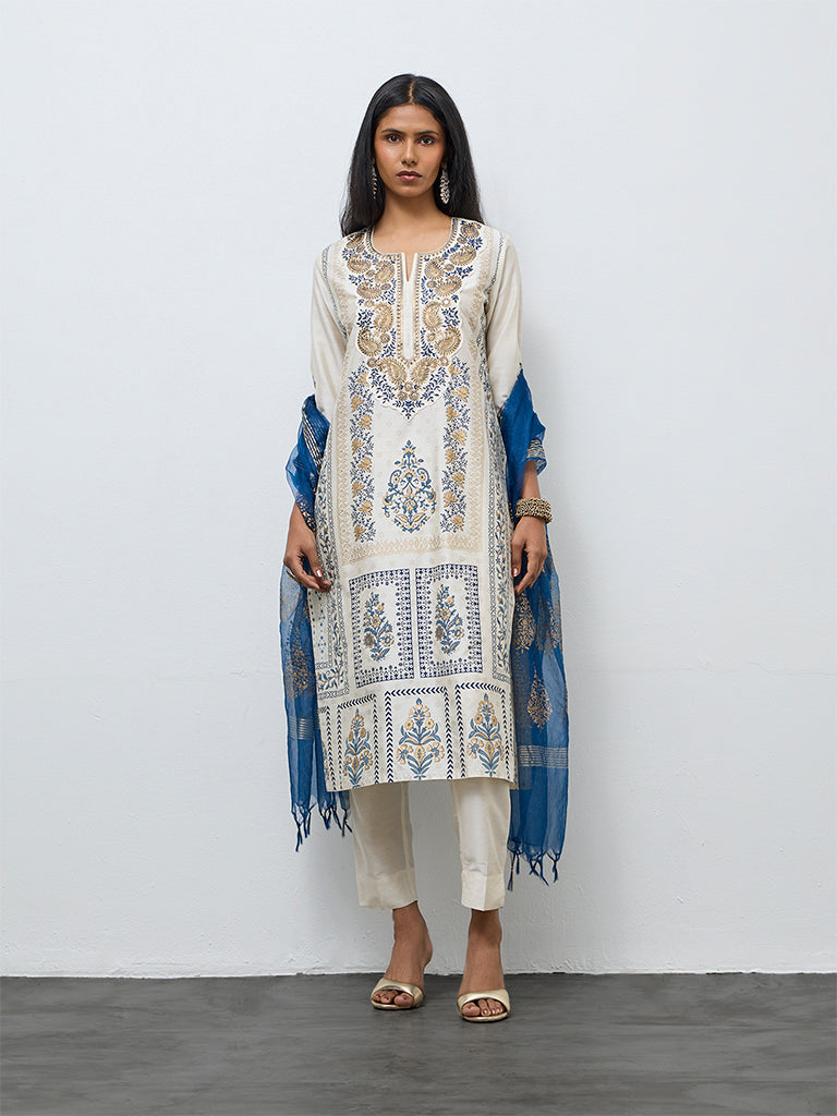 Vark Off-White Printed Straight Ethnic Set