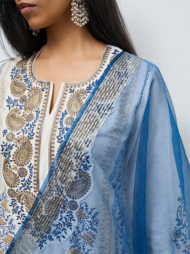 Vark Off-White Printed Straight Ethnic Set