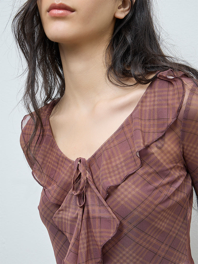 Nuon Brown Checks Detailed Mesh Top